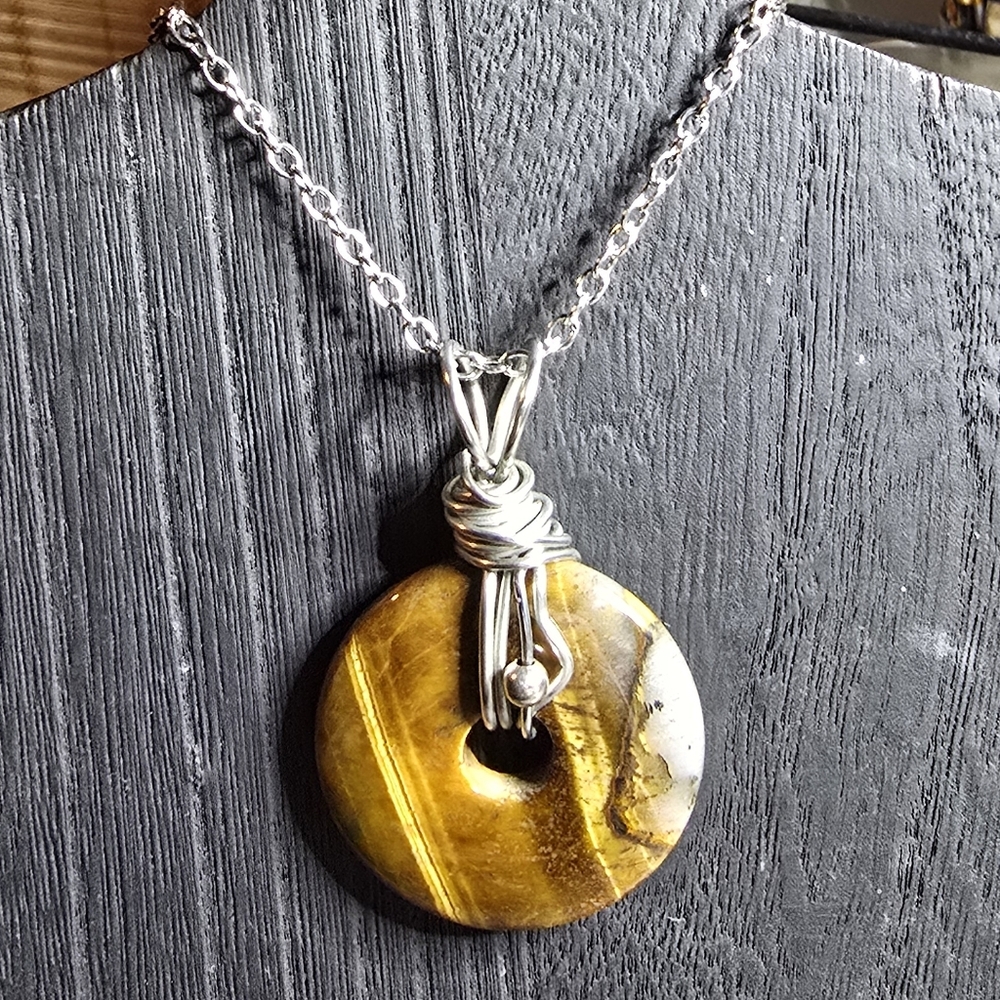Tigereye Donut Wire Wrapped Pendant Only